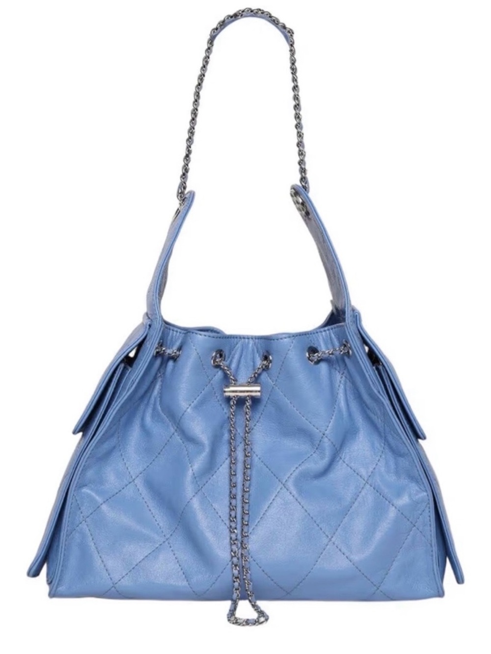 Blue Quilted Drawstring Shoulder Bag
